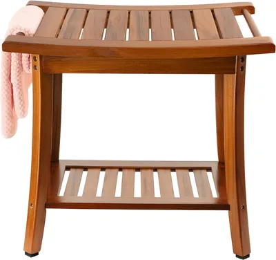 Immagine prodotto di Panca doccia in teak - Sedile per doccia - Sgabello per doccia - Panca per il bagno - Sgabello da bagno - Con ripiano portaoggetti