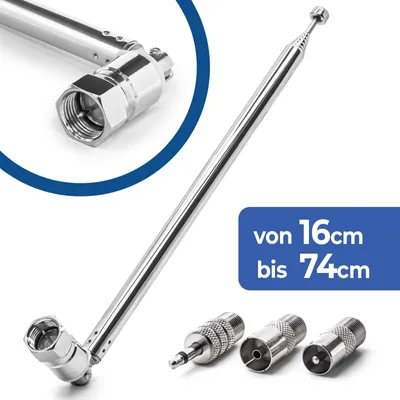 Produktbild von 74cm Teleskop Antenne Ersatz F Stecker DAB UKW Radio FM AM Auto Audio