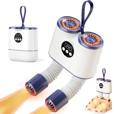 Produktbild von Tragbarer Schuhtrockner, 150W Doppelventilator, Teleskopschlauch, Timer & 55°C Konstanttemperatur mit Abschaltung