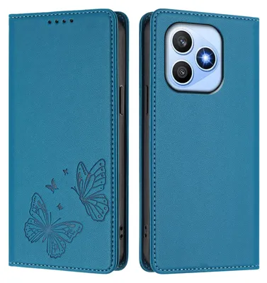 Image de Étui en cuir pour Honor X8D, étui de protection type portefeuille en cuir gaufré « papillon » avec support, bleu