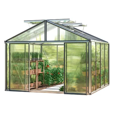 Produktbild von GFP Gewächshaus Asteria 22 Premium 311x311 cm mit integriertem Fundament 16 mm Doppelstegplatten, Farbe Aluminium Silber