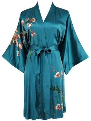 Productafbeelding van Ledamon dames kimono, korte badjas van 100% zijde (donkergroen)