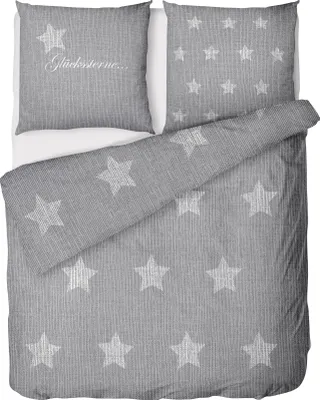 Produktbild von Kinderbettwäsche Biber 135x200cm 100% Baumwolle Grau Weiß Sterne Spruch Reißverschluss Ganzjährig Winter 80x80cm Kissen
