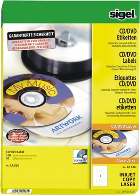 Produktbild von CD-/DVD-Etiketten Inkjet/Laser Kopier 117mm VE=10x50 Stück (25 Blatt) weiß