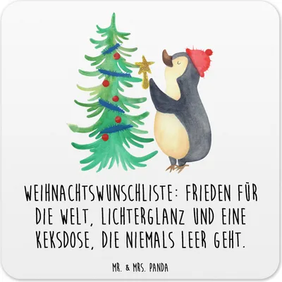 Produktbild von Mr. & Mrs. Panda Tassenuntersetzer Pinguin Weihnachtsbaum 6er Set - Weiß - Geschenk, Winter, Weihnachten, Untersetzer Tassen, Coaster, für Gläser, Tischuntersetzer