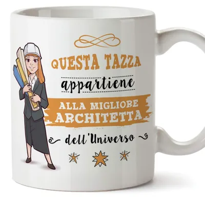 Keramikbecher mit italienischem Schriftzug, 350 ml, weiß