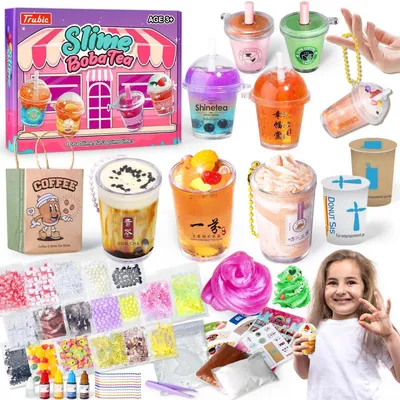 Immagine prodotto di Kit per creare slime a tema bubble tea, con decorazioni e accessori per personalizzare, ideale per bambini