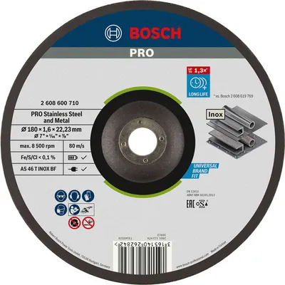Produktbild von PRO Stainless Steel and Metal Trennscheibe, 180 x 1.6 x 22.23 mm, gekröpft, oSa