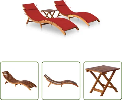 Produktbild von The Living Store Sonnenliegen 2 Stk. mit Tisch und Auflagen Massivholz Akazie