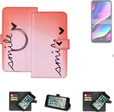 Produktbild von K-S-Trade Schutzhülle Handyhülle kompatibel mit Wiko View 3 Lite Hülle cover bookstyle Etui ''smile'' rot Standfunktion Kameraschutz (1Stk)