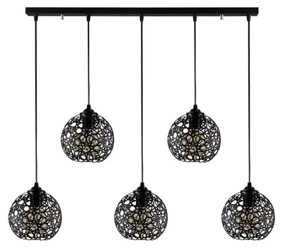 Image de Suspension luminaire en métal noir L 100 cm 5 lumières E27 style moderne