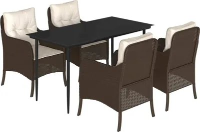 Produktbild von vidaXL 5-tlg. Garten-Essgruppe mit Kissen Braun Poly Rattan