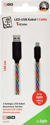 Produktbild von 2GO 797147, 1 m, Lightning, USB B, Männlich, Männlich, Mehrfarbig