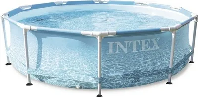 An above-ground swimming pool filled with water.