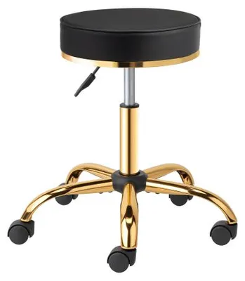 Produktbild von LEADZM Rollhocker mit verstellbarer Höhe, stilvoller schwarz-goldener Hocker, kann 180 kg tragen, Kunstlederhocker mit Rädern, 48-63 cm verstellbar