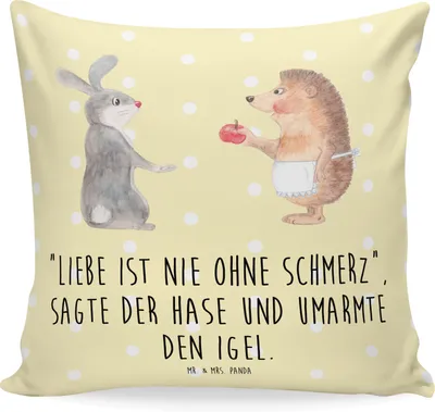 Produktbild von Mr. & Mrs. Panda Deko Kissen Hase Igel - Gelb Pastell - Geschenk, und, Sofakissen, Dekokissen, bedruckt, Liebe Spruch, Herzschmerz, kuschelkissen 40x40, Trösten, Polster