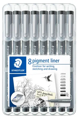 Immagine prodotto di STAEDTLER pigment liner, nero, confezione da 8 punte lunghe in metallo ideali per righelli e stencil,
