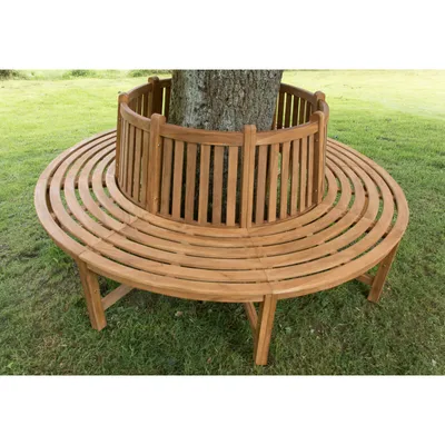 Produktbild von CLP Baumbank Teak Nila 360 Grad witterungsbeständige Gartenbank rund mit Rückenlehne | Farbe braun