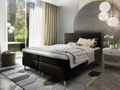 Produktbild von Masseno Boxspringbett SANTA 160x200 cm Komplett-Set mit Bonell Matratze und Topper, Polsterbett mit Bettkästen -Schwarz, KRONOS 07