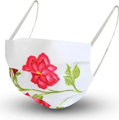 Produktbild von Design Maske aus Baumwolle mit em Innenvlies - Blume Rot Floral Blüten - 15573 + Gratiszugabe