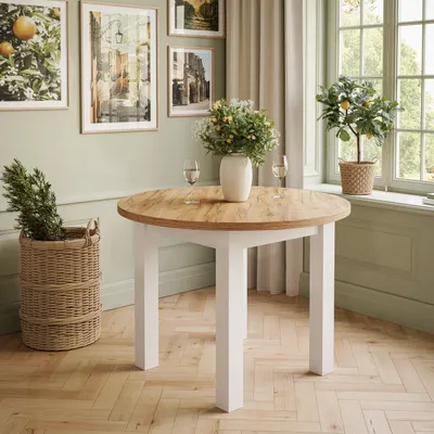 Produktbild von OLEA runder Esstisch, Weiß / Craft Gold Eiche - ø100 cm