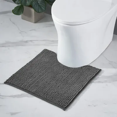 Productafbeelding van Badmat van zacht chenille met een antislip onderkant, zeer absorberend en machinewasbaar, 45 x 45 cm, donkergrijs
