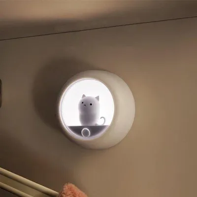 Immagine prodotto di Luce notturna - Lampada notturna a LED - Sensore di movimento magnetico per gatti - Lampada con sensore di movimento e sensore a contatto - Lampada notturna ricaricabile da interno - Dimmerabile - LED bianco caldo - Ideale per camera da letto, corridoio, scale, bagno, cucina