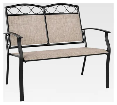 Produktbild von Wetterfeste Gartenbank, Outdoor-Sitzbank für 2 Personen, Balkonbank mit Metallrahmen und atmungsaktivem Stoff, bis 300 kg belastbar, für Garten, Balkon, Terrasse