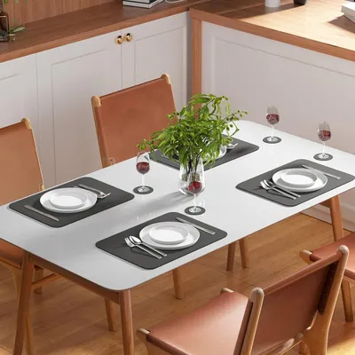 Produktbild von Set von 12 Platzsets, 6 Platzsets, abwaschbar und 6 Untersetzer, PVC, Platzsets (41 x 31 cm), rutschfest, waschbar, hitzebeständig, dunkelgrau