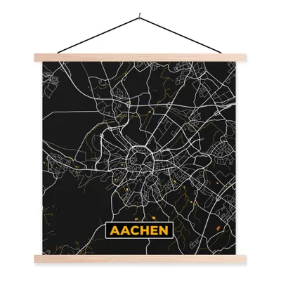 Produktbild von MuchoWow® Textilposter Aachen - Gold - Stadtplan - Karte - Deutschland 120x120 cm mit holzfarbenen Rahmen - Textil-Poster