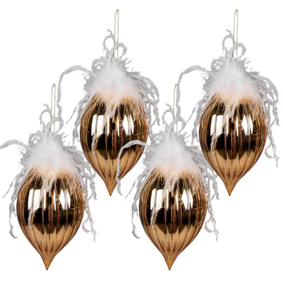 Produktbild von Clayre & Eef Weihnachtskugel 4er Set Ø 10 cm Goldfarbig Weiß Glas