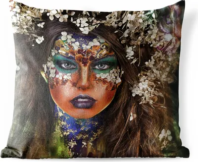 Produktbild von MuchoWow® Outdoor Kissen - Frau - Blumen - Make-up - 50x50 cm - Wetterfest - Lounge Kissen - Komfortabel - Kissen mit Bild