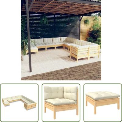 Produktbild von The Living Store 11-tlg. Garten-Lounge-Set mit Creme Kissen Kiefernholz