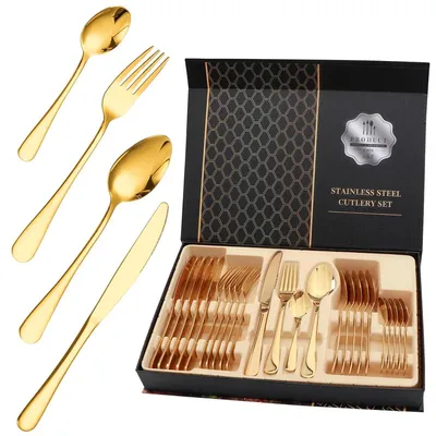 Produktbild von 24-teiliges Besteckset Edelstahl Gold Geschenkbox für 6 Personen
