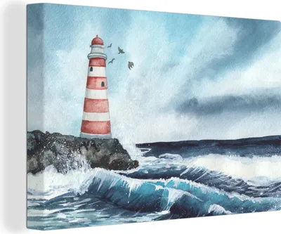 Produktbild von OneMillionCanvasses® - Leinwandbilder - 140x90 cm, Leuchtturm - Meer - Golf, Wandbilder Kunstdruck Wanddekoration