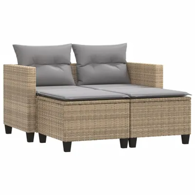 Produktbild von Gartensofa 2-Sitzer mit Hockern Beige Poly Rattan