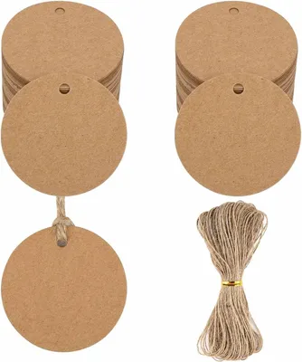 Produktbild von Geschenkanhänger Kraftpapier Etiketten, 200 Stück Kraftpapier Anhänger Papier, Runde 5cm Geschenkanhänger zum Beschriften mit Schnur 20M, Hängeetiketten für Geschenkverpackung,Hochzeit,Handmade(Braun)
