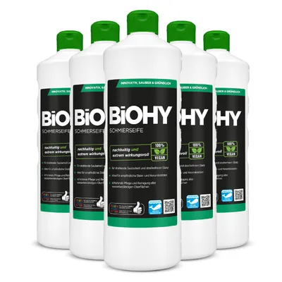 Produktbild von BiOHY Schmierseife, Schmierseifenlösung, Fußbodenreiniger, -Konzentrat – 6er Pack (6 x 1 Liter Flasche)