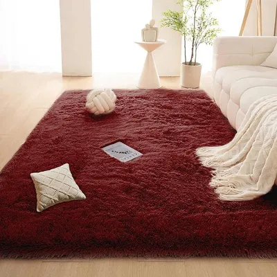 Imagen del producto de Silecomplaza, alfombra shaggy de 200 x 300 cm, suave y esponjosa, alfombra de imitación de piel, de alta calidad, ideal para dormitorios, habitaciones infantiles y salones, color burdeos