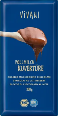 CZEKOLADA KUWERTURA MLECZNA DO GOTOWANIA BIO 200 g - VIVANI