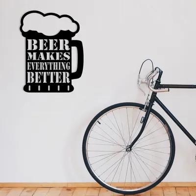 Obrázek produktu pro Wallity, Beer Metal Decor, Dekorativní kovový doplněk na zeď, 100 % KOV, černý, 35 x 45 cm