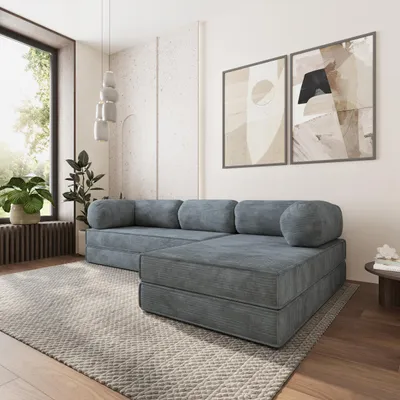 Produktbild von Masseno Ecksofa ETERA mit Schlaffunktion, Modulares Schlafsofa aus Schaumstoff, Klappbares Bodensofa - Grau, POSO 60