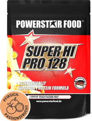 Produktbild von Powerstar SUPER HI PRO 128 | Mehrkomponenten Protein-Pulver 1kg | Höchste Biologische Wertigkeit | Protein-Shake Muskelaufbau | Peach Passion Fruit