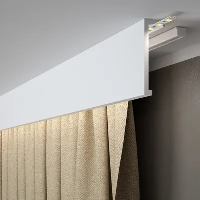 Produktbild von PROVISTON | Vorhangleiste Polystyrol | 40 x 120 x 2000 mm | Weiß | Stuckleiste | Lichtleiste