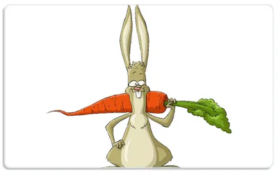 Produktbild von Wallario Frühstücksbrettchen aus Glas, je 14 x 23 cm, mit rutschfesten Füßen, Motiv Lustiger Hase mit Möhre im Comic Stil