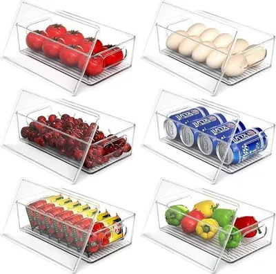 Immagine prodotto di Sistema di organizzazione per frigorifero con ripiano portapiatti, scaffale da cucina impilabile, 6 pezzi, sicuro per gli alimenti