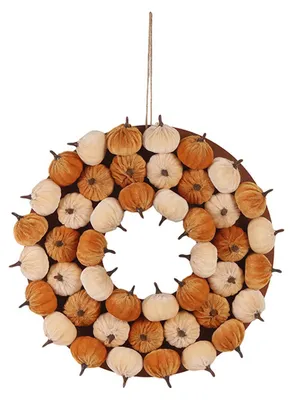 Produktbild von Stoff-Kürbiskranz, Herbstliche Thanksgiving-Dekoration mit bunten Mini-Kürbissen, Saisonaler Türkranz zum Aufhängen für das Herbstfest
