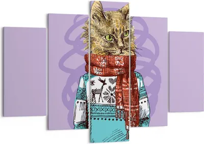 Produktbild von Bild auf Leinwand - Leinwandbild - Katze Schal Illustration hipster - 150x100cm - Wand Bild - Wanddeko - Leinwanddruck - Bilder - Kunstdruck - Leinwand bilder - Wandkunst - EA150x100-3201