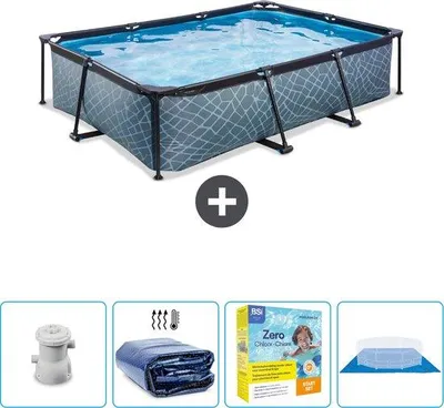 Image de Piscine rectangulaire - 300 x 200 x 65 cm - avec couverture solaire - kit d'installation - couverture de sol - Prix spécial en ce moment