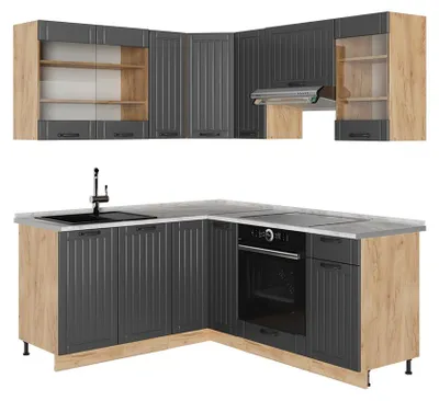 Zdjęcie produktu dla Kuchnia narożna Vicco Fame-Line Ciemnoszary/Dąb goldkraft 190 x 160 cm, BP Marmur, Model 57159